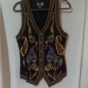 At Last & Co Embroidered Paisley Vest Women’s Medium Boho Western Vintage Style